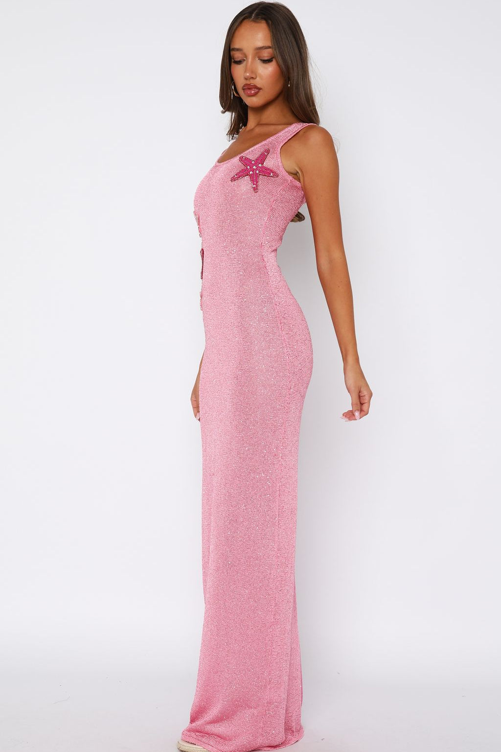Marine Mist Sequin Knit Maxi Dress Pink