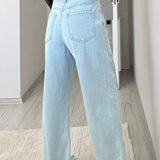 Vintage Distressed Cutout Straight Jeans