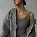 Fuzzy Solid Cardigan Tank Three Piece Set