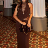 Halter Lace Cowl Bodycon Dress