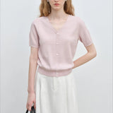 French Knit V-Neck Short Sleeve Cardigan