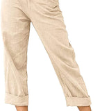Beach Linen Shorts 3/4 Sweatpants Capri Pants Elastic Waist Cropped Harem Pants