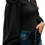 Women's Sweaters Casual Long Lantern Sleeve Square Neck Ruffle Knit Pullovers Tops