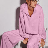 Vintage Drawstring Crop Top and Wide Leg Pants Two Piece Set