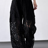 White Lace Cutout Casual Wide Leg Pants
