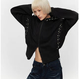 Pearl Zip-Up Loose Hoodie