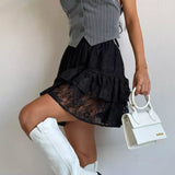 Sheer Lace Jacquard Tiered Mini Skirt