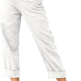Beach Linen Shorts 3/4 Sweatpants Capri Pants Elastic Waist Cropped Harem Pants