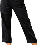 Beach Linen Shorts 3/4 Sweatpants Capri Pants Elastic Waist Cropped Harem Pants