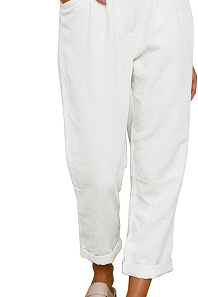 Beach Linen Shorts 3/4 Sweatpants Capri Pants Elastic Waist Cropped Harem Pants