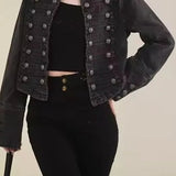 Cropped Denim Military Jacket