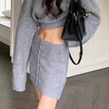 Short Fitted Knit Round Neck Slim Two Piece Set
