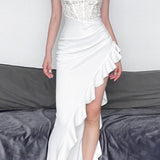 Lace Ruffle Hem Bodycon Cocktail Dress