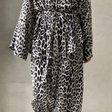 Chic Printed Long-Sleeve Shirt Belted Wide-Leg Pants Two Piece Set