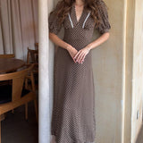 Polka Dot V-Neck Puff Sleeve Bodycon Maxi Dress