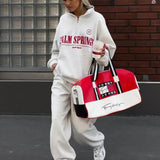 Letter Print Half Zip Hoodie