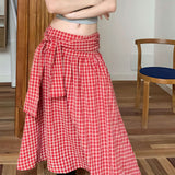 Color Block Plaid Tie Side Zip Loose Skirt
