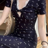 V-neck Waist-cinching Slim Floral Dress
