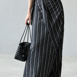 High Waist Striped Tie Waist A Line Maxi Skirt