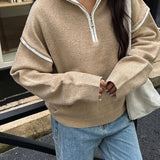 Casual Zip Front Long Sleeve Sweater