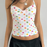 Colorful Polka Dot Halter Slim Fit Crop Top