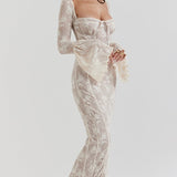 Bodycon Lace Flare Sleeve Maxi Dress