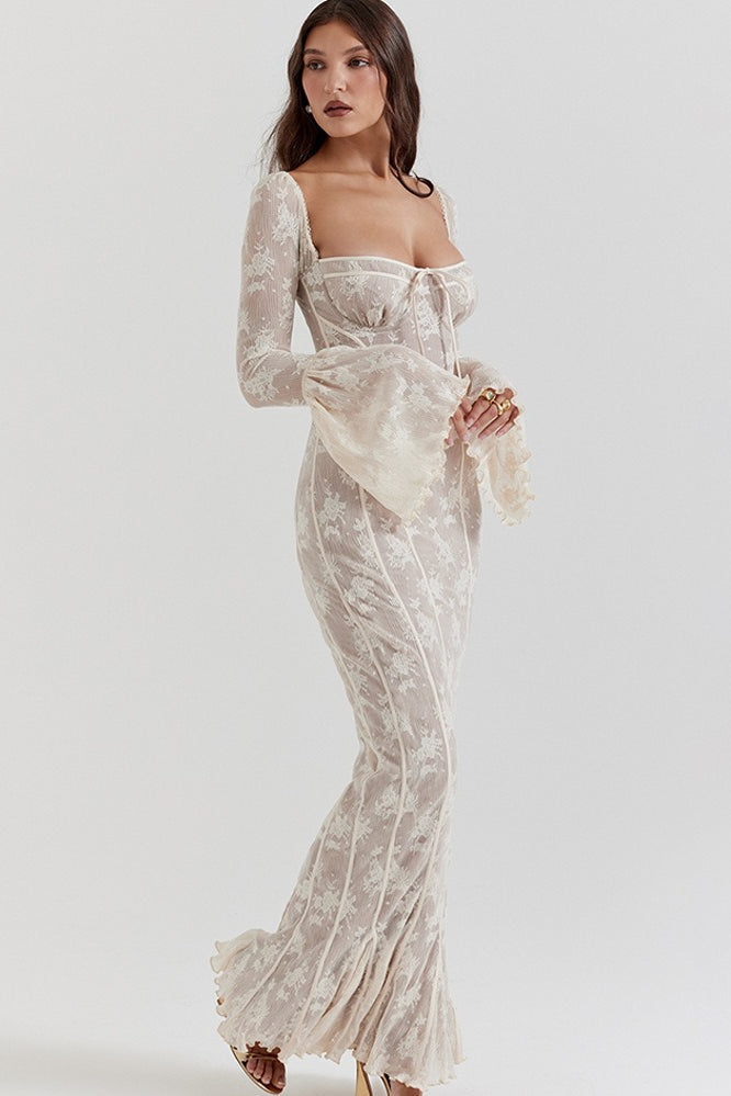 Bodycon Lace Flare Sleeve Maxi Dress