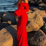 Lace Bustier Bell Sleeve Maxi Dress