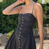 Ruched Backless Halter Polka Dot Mini Dress