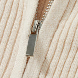 Ribbed Knit Zip-Up Stand Collar Cardigan