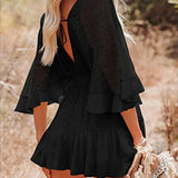 Lace V-Neck Ruffle Mini Boho Dress
