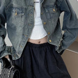 Cropped Solid Denim Jacket