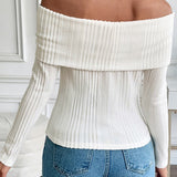 Textured Off Shoulder Slim Fit Sweater