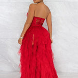 Sheer Lace Bustier Formal Dress