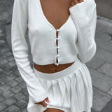 Sexy Knit Crop Top Two Piece Skirt Set