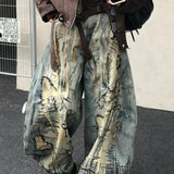 Retro Denim Wide Leg Mop Pants