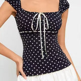 Polka Dot Low Back Slim Fit Short Sleeve Tank Top