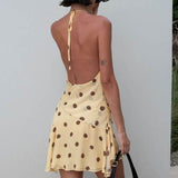 Polka Dot Chiffon Halter Backless Mini Dress