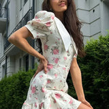 Lapel Short Sleeve Mini Floral Dress