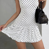 Polka Dot Lace-Trim Bodycon Mini Dress