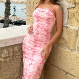 Ruched Spaghetti Strap Floral Dress