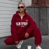 Letter Print Half Zip Hoodie
