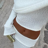 Sexy Off-Shoulder Cropped Top High-Waisted Solid Skirt Two Piece Set