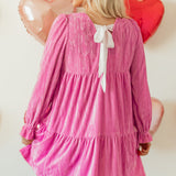 Strawberry Pink Flounce Sleeve Tiered Ruffled Velvet Mini Dress