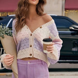 Colorblock V Neck Knit Sweater