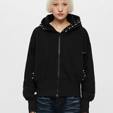 Pearl Zip-Up Loose Hoodie