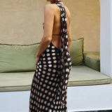 Elegant Polka Dot Backless Halter Maxi Dress