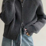 Ribbed High Neck Zip Sweater