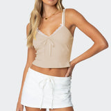 Faux Two Piece Bow Lace Sweet Crop Top