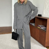 Knit Ribbed Collar Long Sleeve Loose Two Piece Set